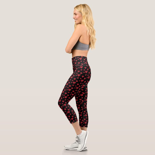 Red Hearts Pattern Valentine's Day Capri Leggings (Links)