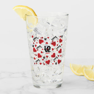 Red Hearts Pattern Valentine's Day Glas
