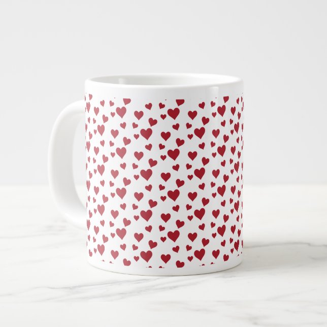 Red Hearts Pattern Valentine's Day Jumbo-Tasse (Vorderseite Links)