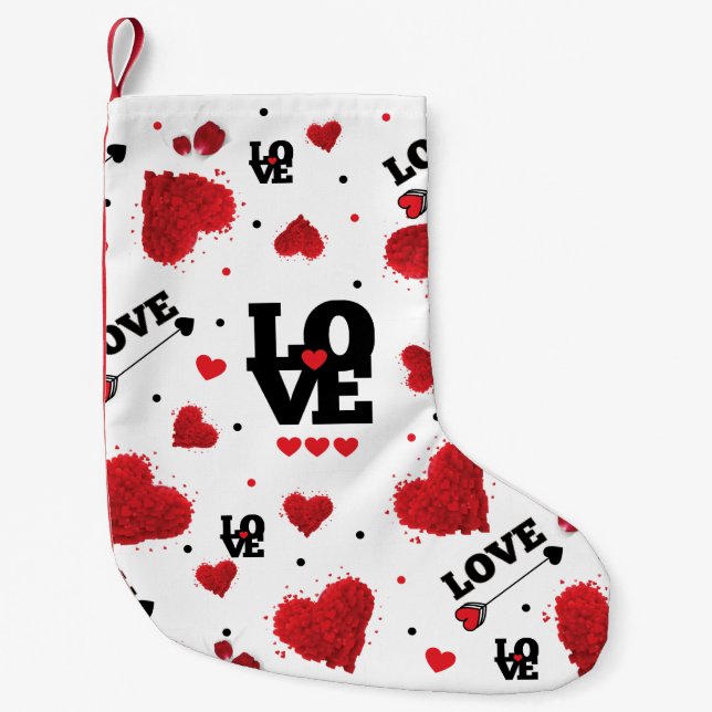 Red Hearts Pattern Valentine's Day Kleiner Weihnachtsstrumpf (Vorderseite)
