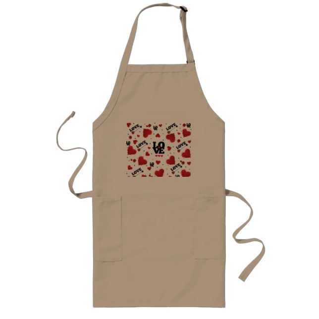 Red Hearts Pattern Valentine's Day Lange Schürze (Vorne)