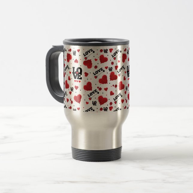 Red Hearts Pattern Valentine's Day Reisebecher (Vorderseite Links)