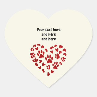 Red Hearts & Paws, Pets, Dogs, Cats, Customizable Herz-Aufkleber