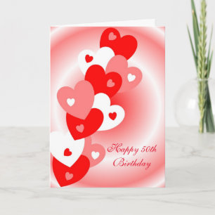 Red Hearts Personalised 50th Birthday Karte