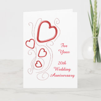 Red Hearts Personalisiert 20. Hochzeitstag Karte