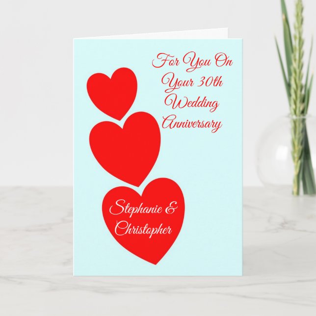 Red Hearts Personalisiert 30. Hochzeitstag Karte (Vorderseite)