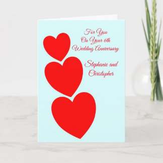 Red Hearts Personalisiert 6. Hochzeitstag Karte