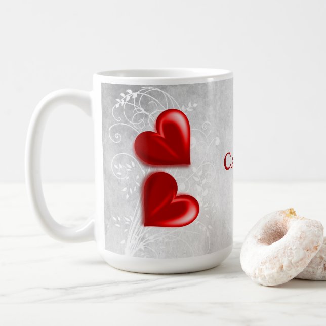 Red Hearts Personalisiert Coffee Tasse (Mit Donut)