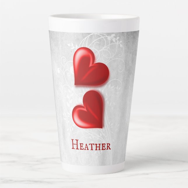 Red Hearts Personalisiert Latte Tasse (Vorderseite)