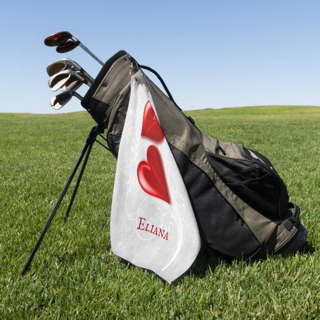 Red Hearts Personalisiertes Golfhandtuch (Gras)