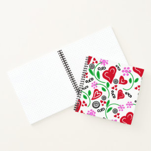 Red Hearts Pink Blume Hugs Sketchbook Journal Notizbuch