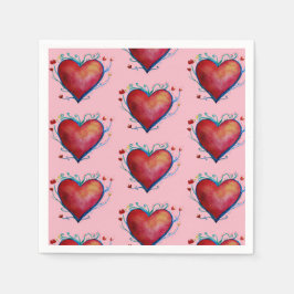 Red Hearts Pink Wedding Napkins Serviette