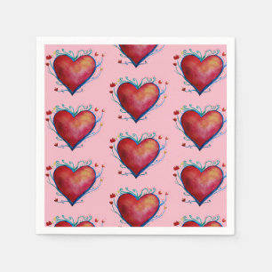 Red Hearts Pink Wedding Napkins Serviette