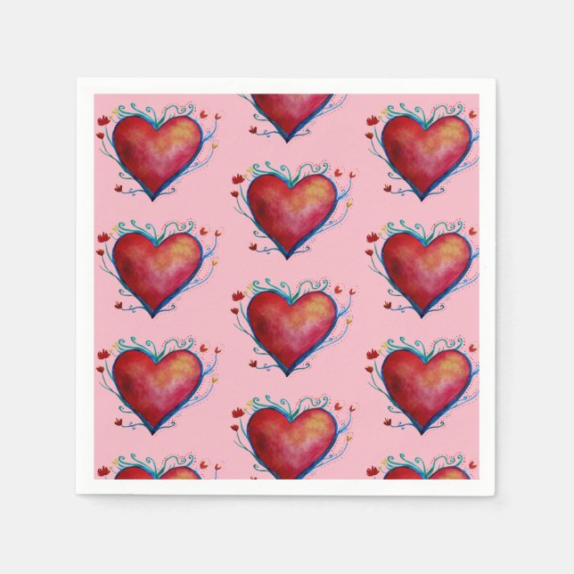 Red Hearts Pink Wedding Napkins Serviette (Vorderseite)