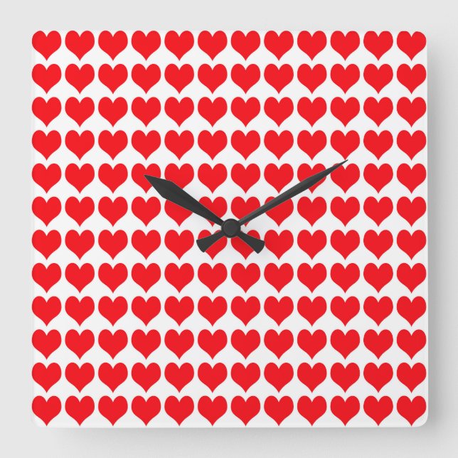 Red Hearts Quadratische Wanduhr (Vorderseite)
