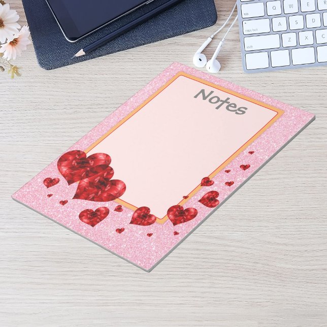 Red Hearts & Rose Glitzer Grosser Notepad Notizblock (Red Hearts & Rose Glitter Large Notepad)