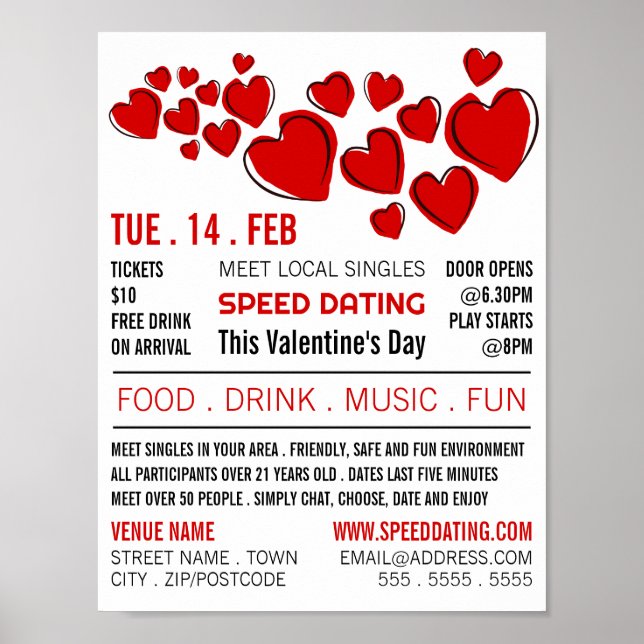 Red Hearts, Speed Verabred Event Advertising Poster (Vorne)