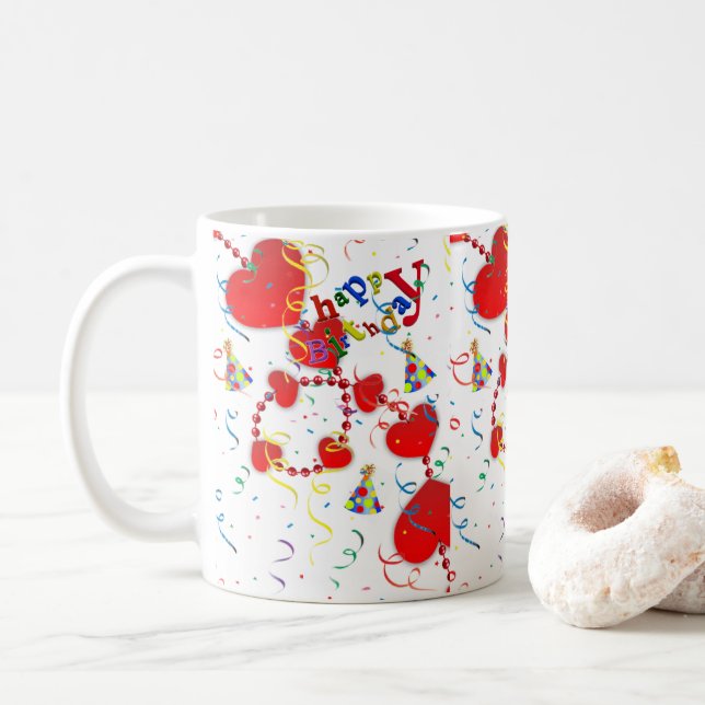 Red Hearts Tasse Happy Birthday Tasse (Mit Donut)