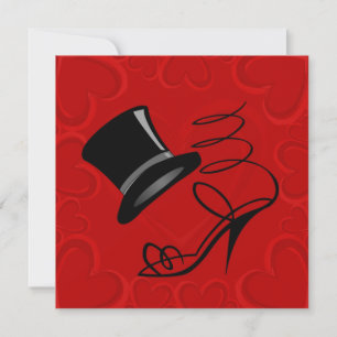 Red Hearts Top Hat High Heels Vielen Dank Hinweis Mitteilungskarte
