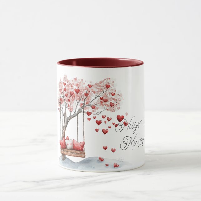 Red Hearts Tree Swing Hugs Kisses   Tasse (Zentrum)