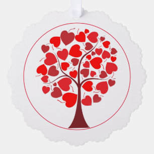 Red Hearts Tree Valentine Ornament Karte