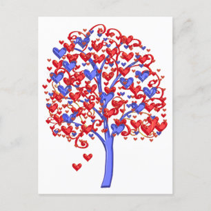 Red Hearts Tree Valentine Postkarte