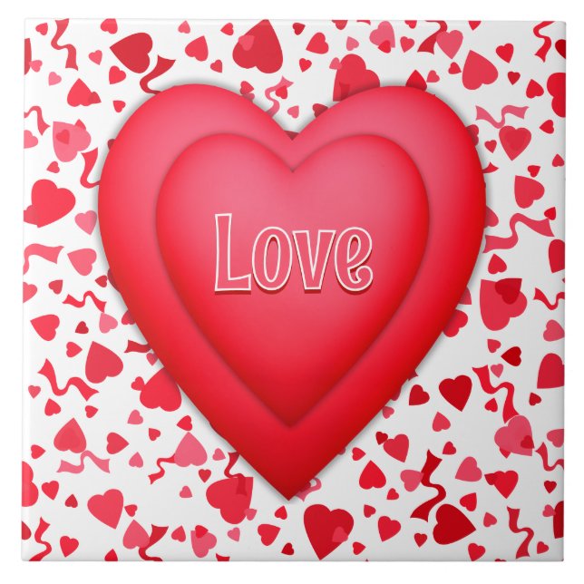 Red Hearts und Confetti Personalisiert Fliese (Vorderseite)