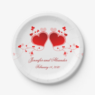 Red Hearts Valentine's Day Hochzeitspapier Teller