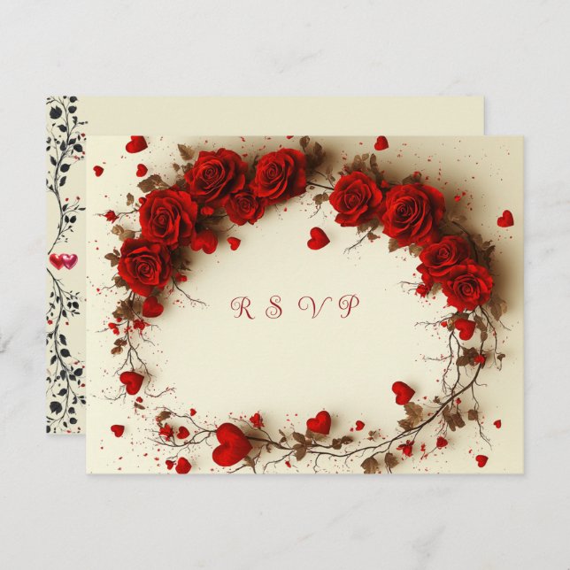 Red Hearts Valentine's Day Wedding RSVP Karte (Vorne/Hinten)