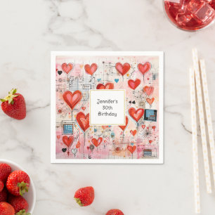 Red Hearts Whimsical Liebe Muster Geburtstag Serviette