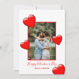 Red Hearts White Happy Valentins Foto Holiday C Feiertagskarte