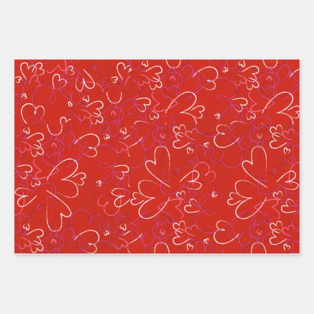 Red Hearts Wrapping Paper  Geschenkpapier Set (Vorderseite)