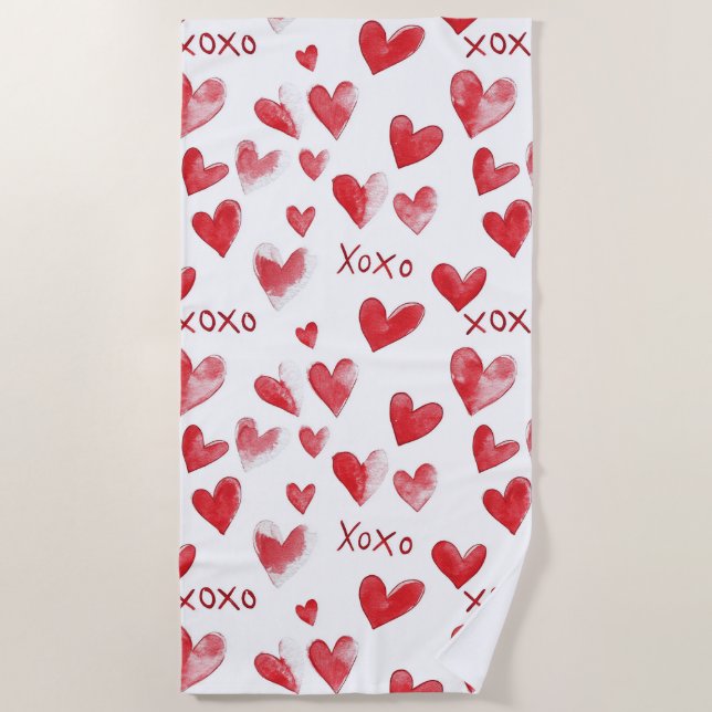 Red Hearts XOXO Liebe Strandtuch (Vorderseite)