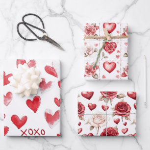 Red Hearts XOXO Liebe Valentinstag Romantik Geschenkpapier Set