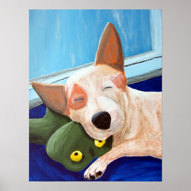 Red Heeler Cuddling Frog Painting Poster (Vorne)