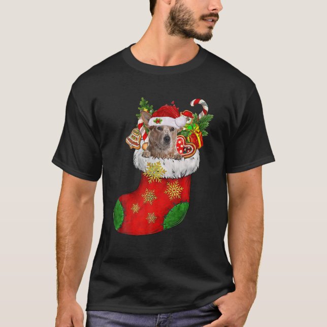 RED Heeler in Sock Weihnachten Weihnachtsmannmütze T-Shirt (Vorderseite)