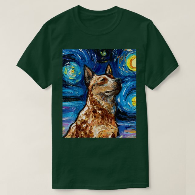 Red Heeler Starry Night Australian Cattle Dog Port T-Shirt (Design vorne)