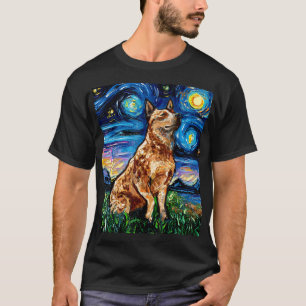 Red Heeler Starry Night Cattle Hund Farbenfrohe Ku T-Shirt