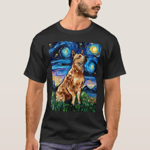 Red Heeler Starry Night Cattle Hund Farbenfrohe Ku T-Shirt