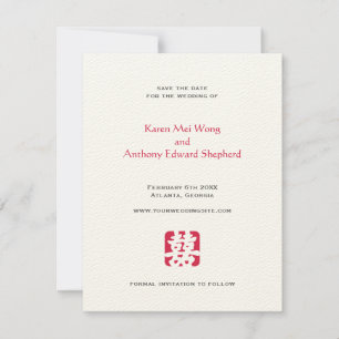 Red hei asiatische Hochzeit speichern das Datum An Save The Date