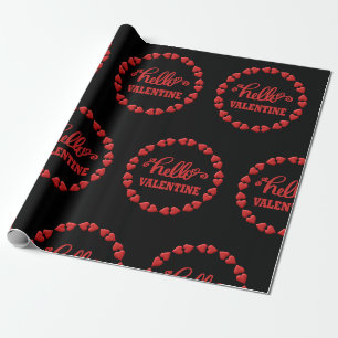 Red Hello Happy Valentines Day 2024 Couple Geschenkpapier