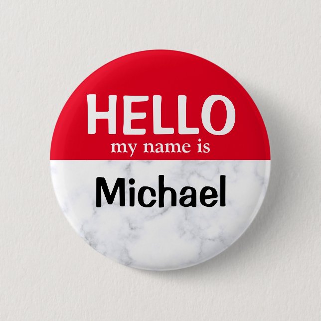 Red Hello My Name is Personalisiert Button button (Vorderseite)