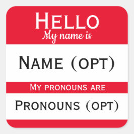 Red Hello Pronouns Quadratischer Aufkleber