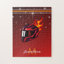 Red Helmet Name & Monogram Sparkle Initial
