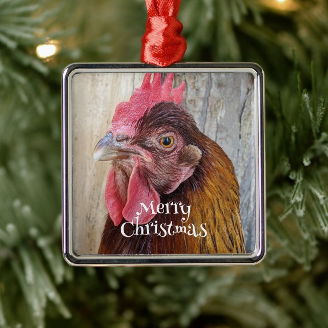 Red Hen Chicken Photo Holiday Ornament Aus Metall (Baum)