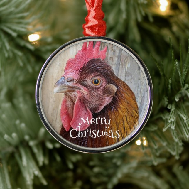Red Hen Chicken Photo Holiday Ornament Aus Metall (Baum)