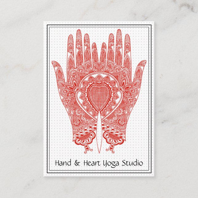 Red Henna Hands Yoga Studio Business Card Visitenkarte (Vorderseite)