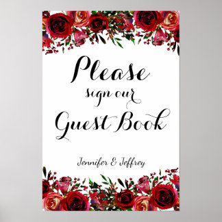 Red Herbst Herbst Floral Wedding Guest Book Sign Poster