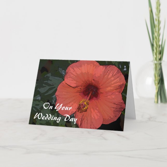 Red Hibiscus Blended Family Wedding Karte (Vorderseite)
