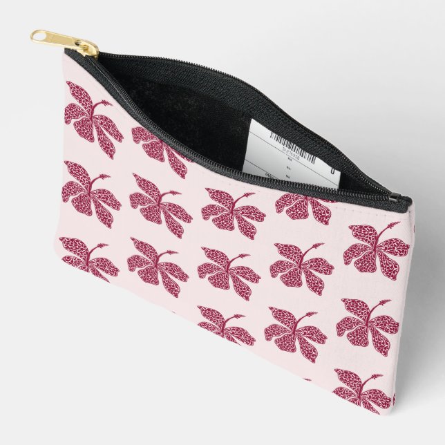 Red Hibiscus Floral Pattern Print Cut Sew Bag Zubehörtasche (Offen)